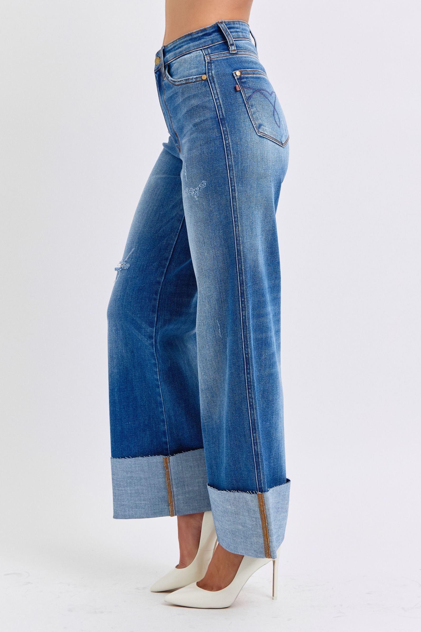 Judy Blue Full Size Distressed High Waist Wide Leg Jeans Judy Blue Full Size Distressed High Waist Wide Leg Jeans - TopFashionHQ