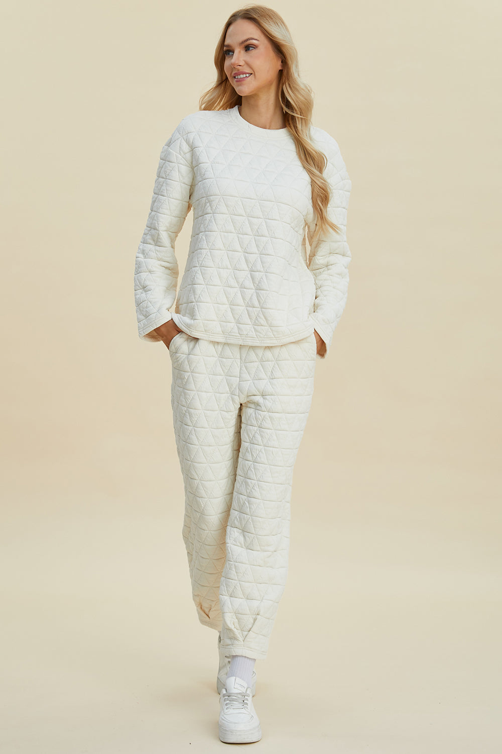 Double Take Full Size Texture Round Neck Long Sleeve Top and Pants Set Double Take Full Size Texture Round Neck Long Sleeve Top and Pants Set
