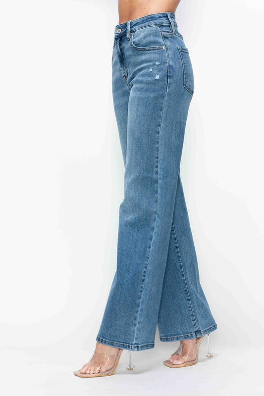 bytos Full Size High Rise Wide Leg Jeans with Pockets bytos Full Size High Rise Wide Leg Jeans with Pockets