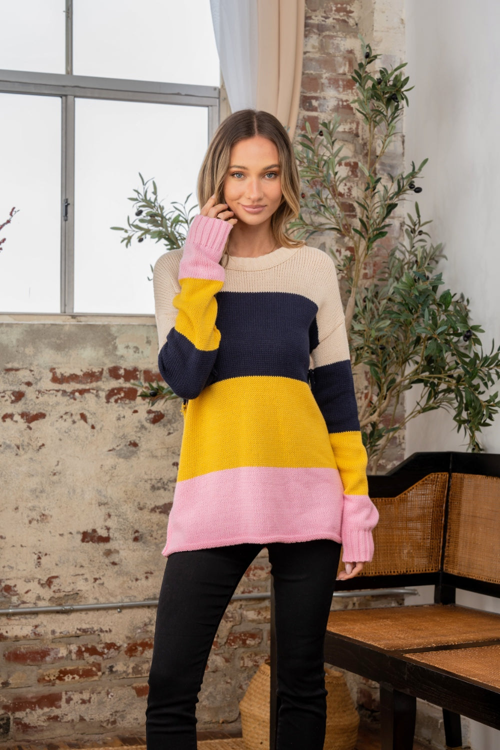 Sew In Love Full Size Color Block Exposed Seam Sweater Sew In Love Full Size Color Block Exposed Seam Sweater - TopFashionHQ