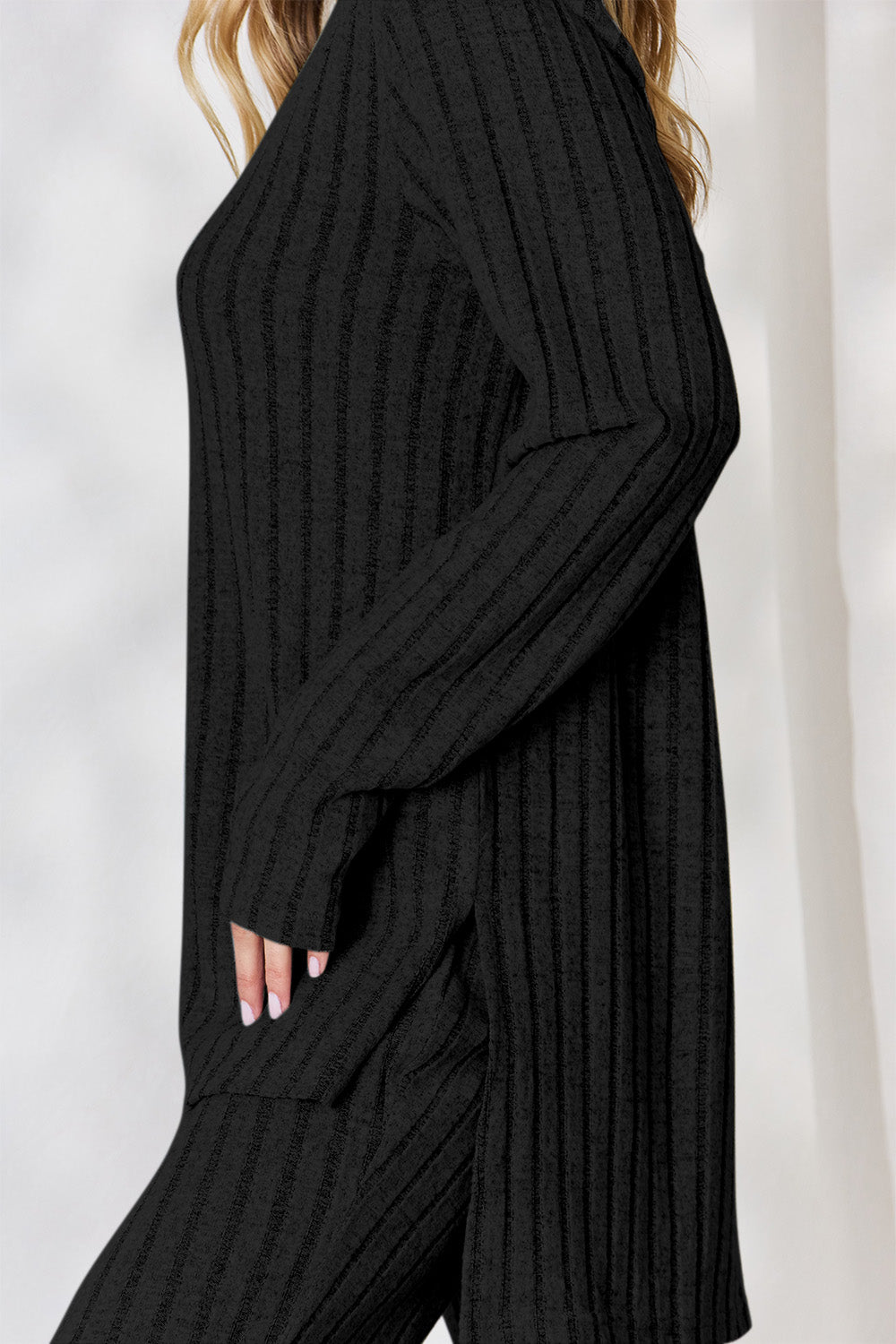 Basic Bae Full Size Ribbed High-Low Top and Wide Leg Pants Set Basic Bae Full Size Ribbed High-Low Top and Wide Leg Pants Set - TopFashionHQ