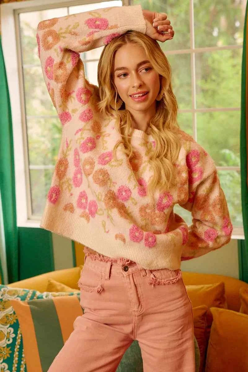 BiBi Towel Texture Floral Pattern Sweater BiBi Towel Texture Floral Pattern Sweater