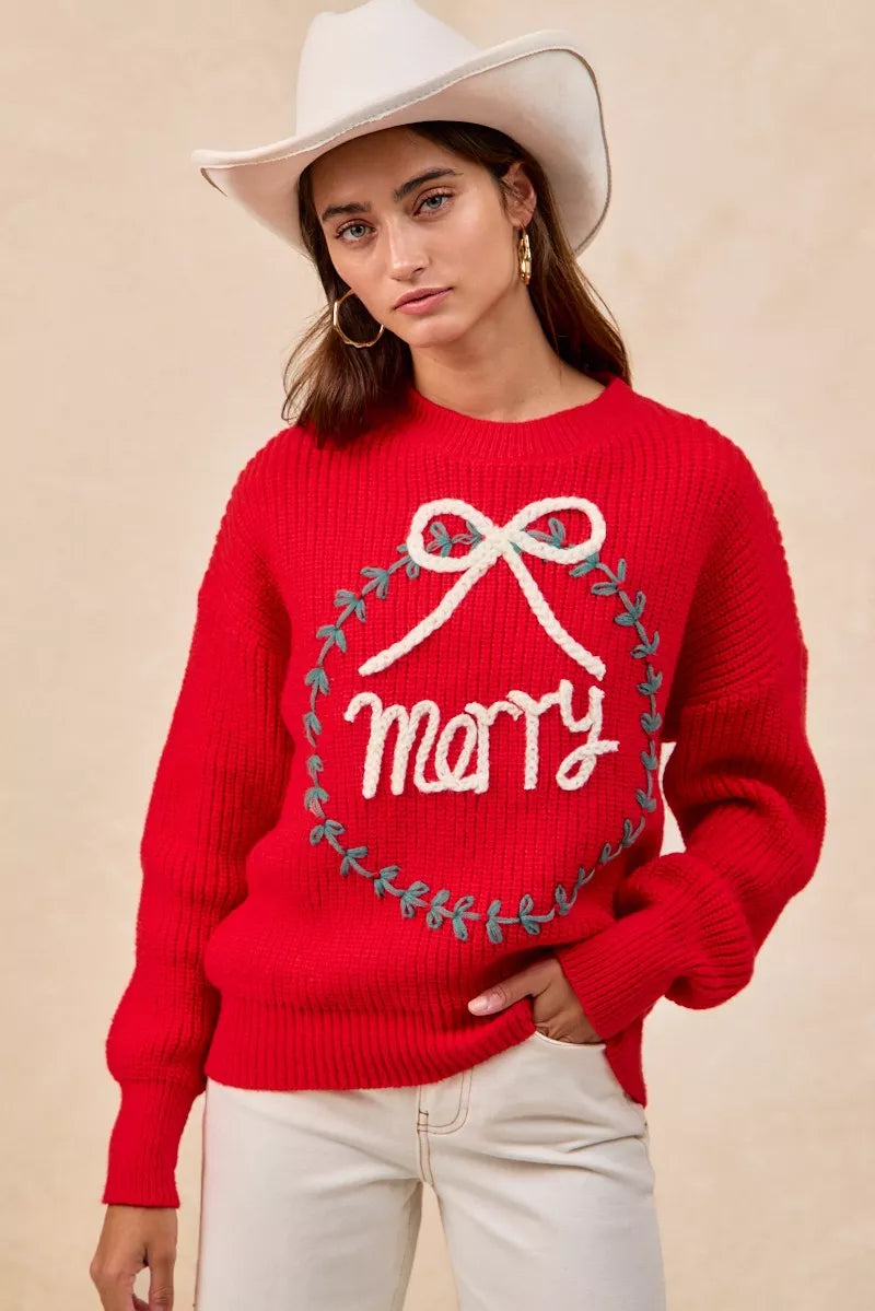 BiBi Christmas Wreath Merry Letter Knit Top 811aa4f9adef40a4a8f1632abbc9005f-Max-Origin