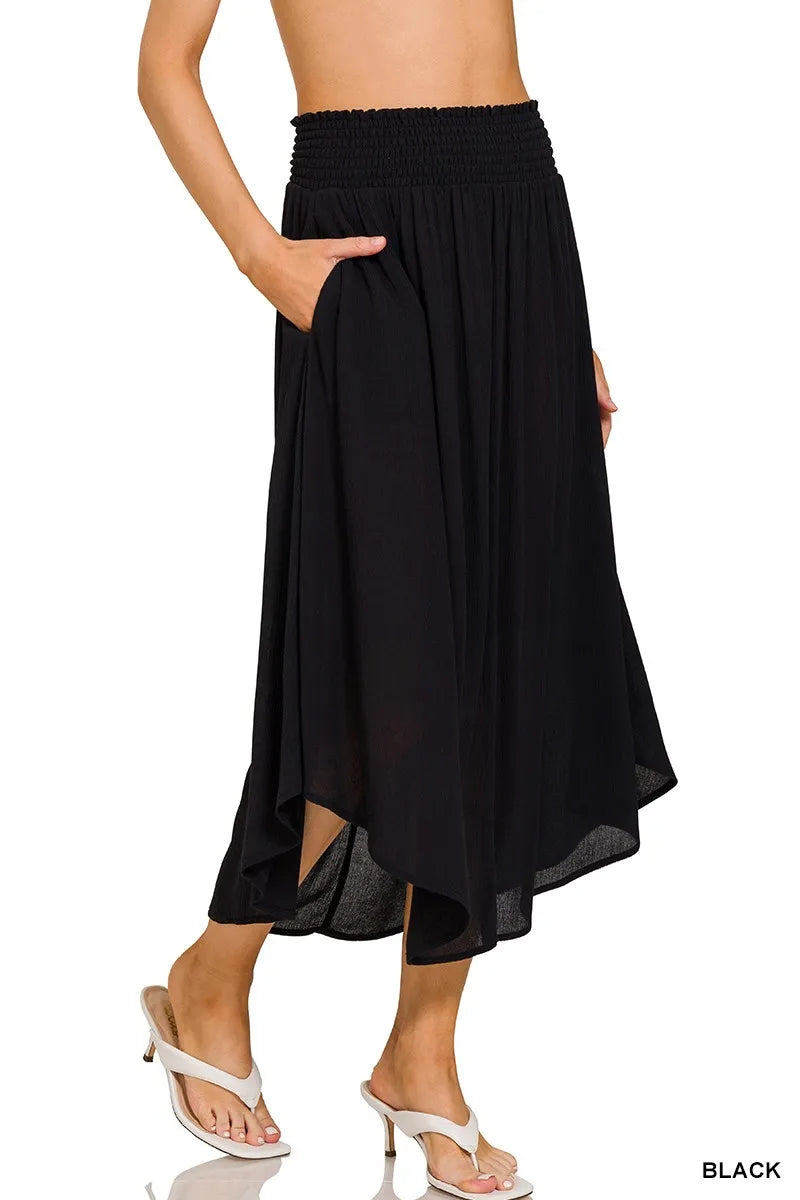 Zenana Woven Crinkle Smocked Waist Maxi Skirt W Pockets 813946a868ef45619015e43dacc94404-Max-Origin