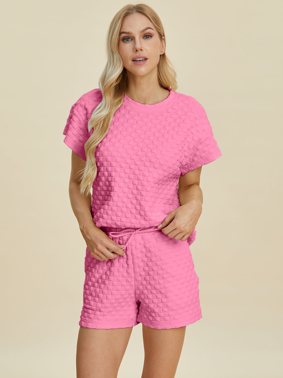 Double Take Full Size Texture T-Shirt and Shorts Set Double Take Full Size Texture T-Shirt and Shorts Set