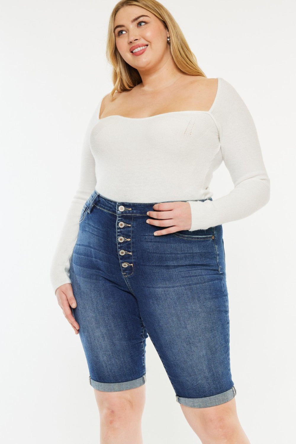 Kancan Full Size Cat's Whiskers Button Fly Denim Shorts Kancan Full Size Cat's Whiskers Button Fly Denim Shorts - TopFashionHQ