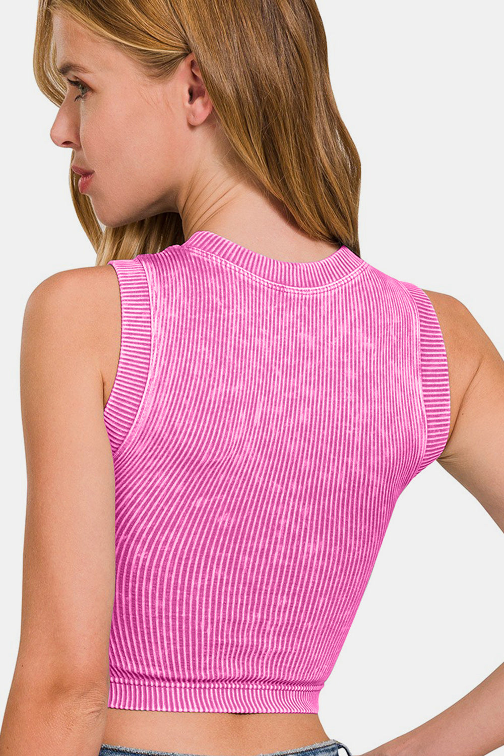 Zenana Washed Ribbed Seamless Crop Tank with Bra Pad Zenana Washed Ribbed Seamless Crop Tank with Bra Pad - TopFashionHQ