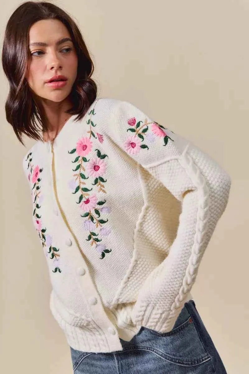 SO ME Floral Embroidered Coquette Sweater Cardigan SO ME Floral Embroidered Coquette Sweater Cardigan