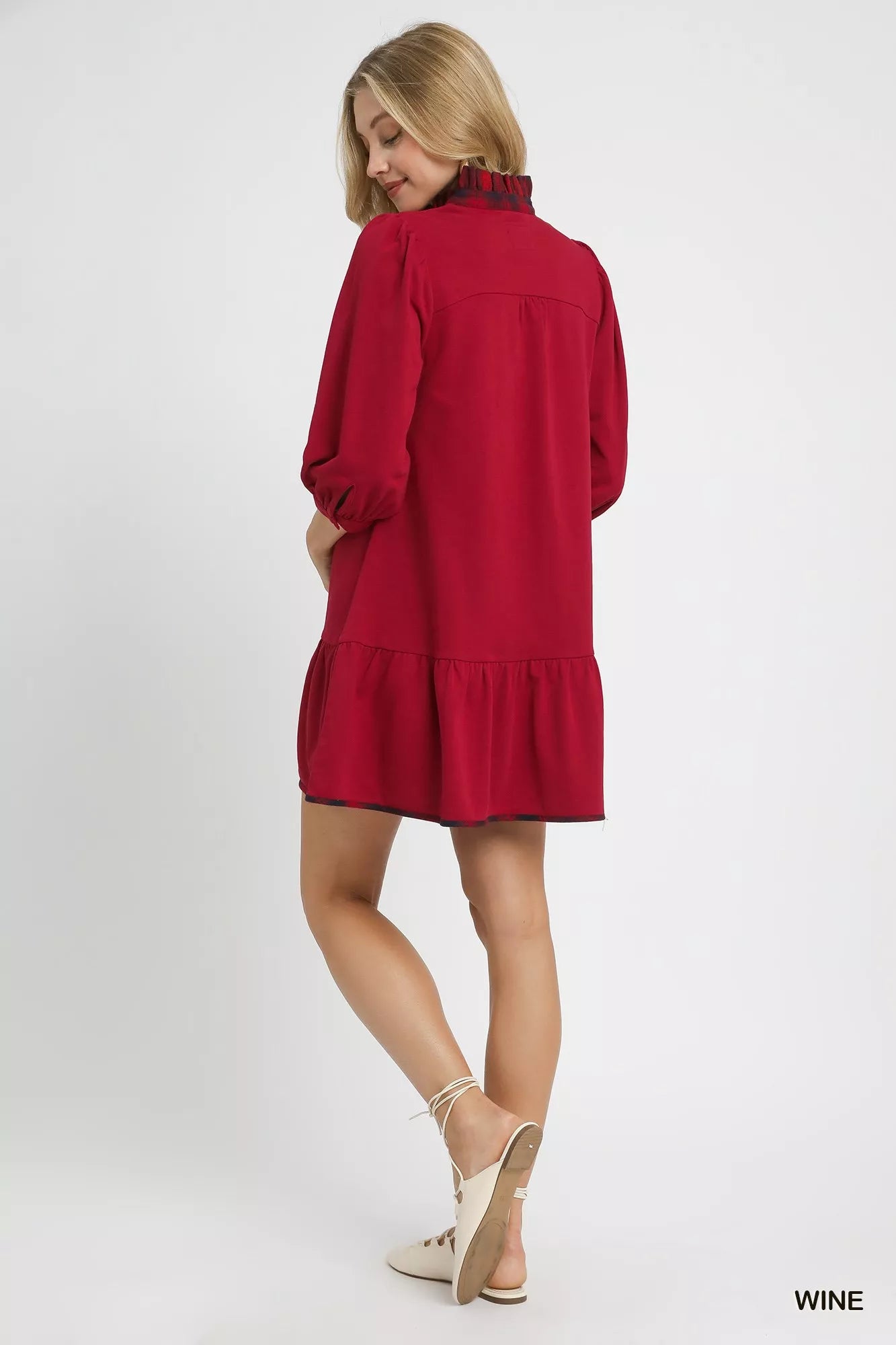 Umgee French Terry Ruffle Hem Dress with Plaid Trim 82633d36-bbe6-4345-a755-ef4e740af325-Max-Origin