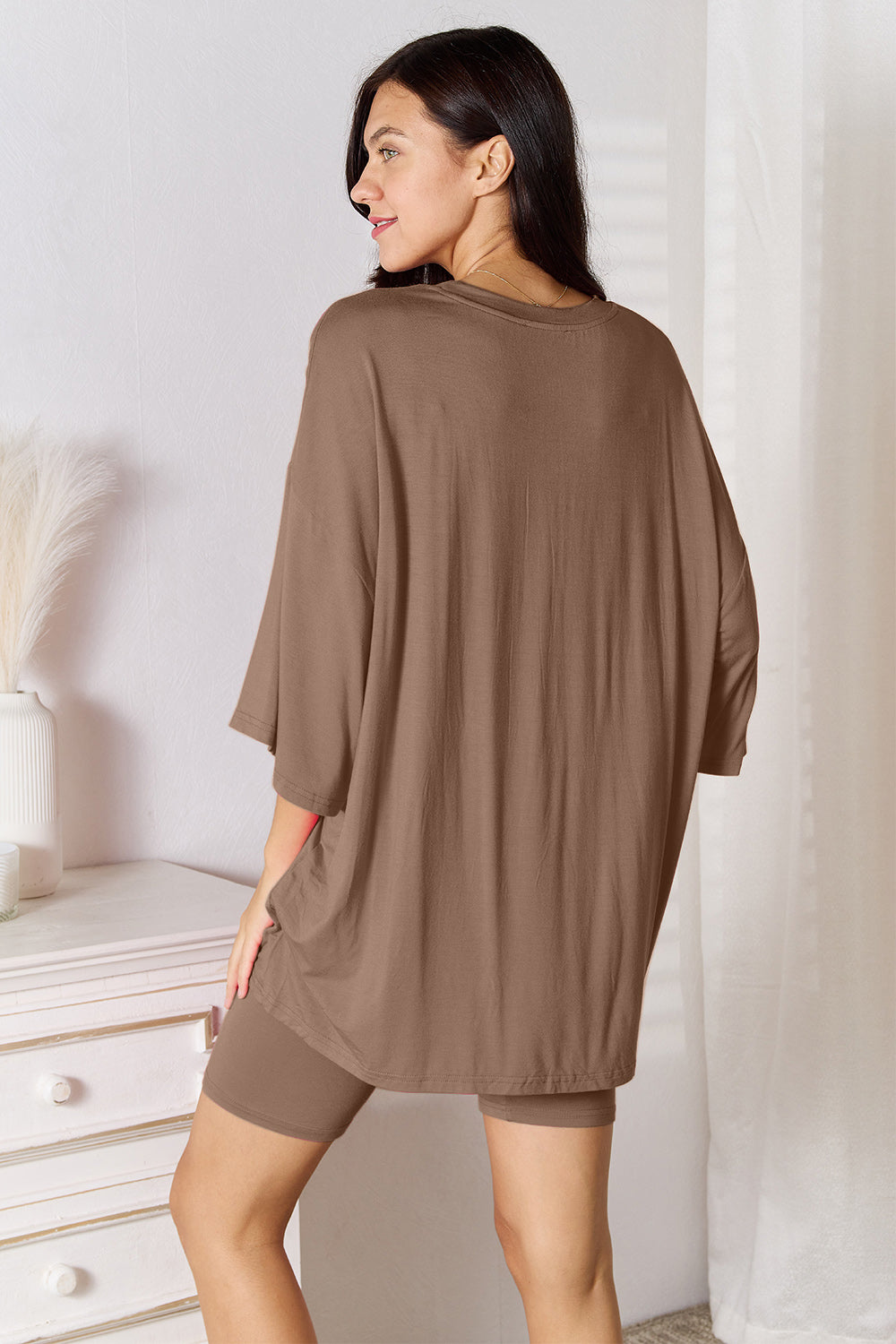 Basic Bae Full Size Soft Rayon Three-Quarter Sleeve Top and Shorts Set Basic Bae Full Size Soft Rayon Three-Quarter Sleeve Top and Shorts Set - TopFashionHQ