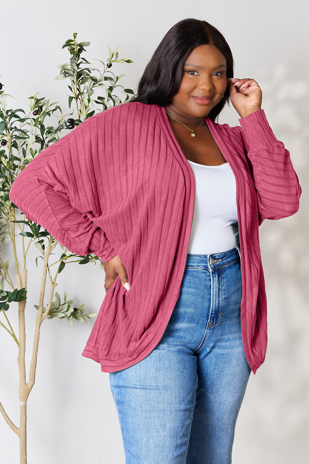 Basic Bae Full Size Ribbed Cocoon Cardigan Basic Bae Full Size Ribbed Cocoon Cardigan - TopFashionHQ