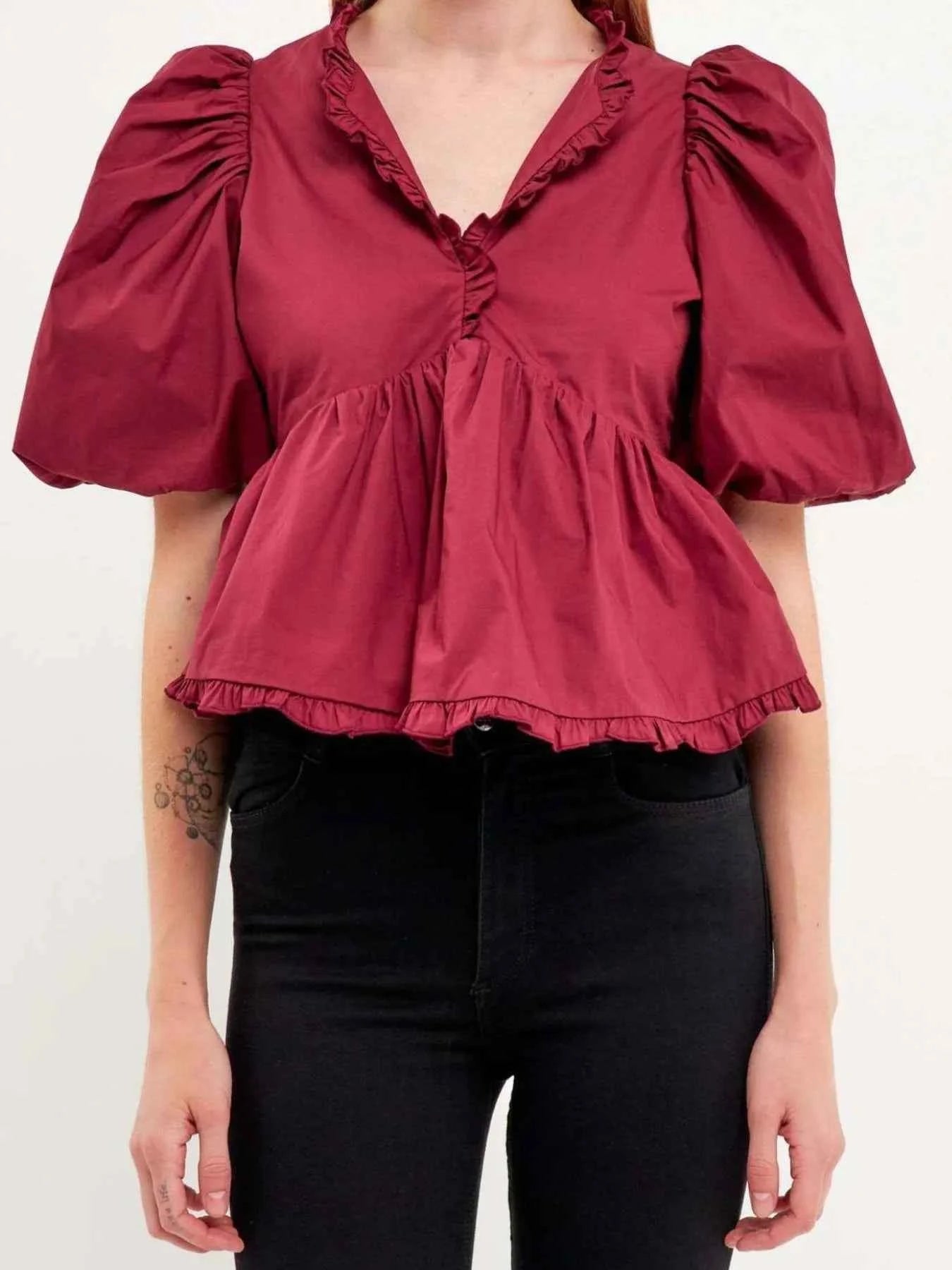 Puff Sleeve Peplum Blouse Puff Sleeve Peplum Blouse