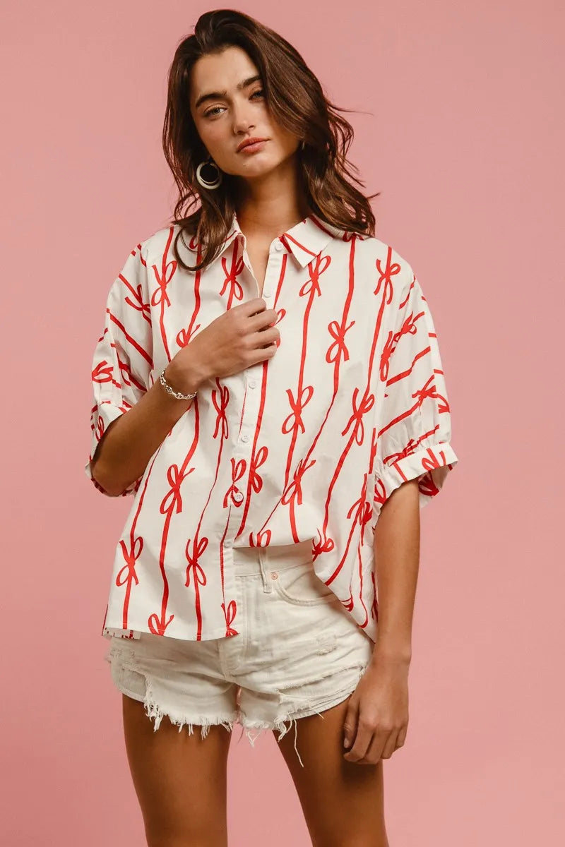 BiBi Bow Ribbon Woven Printed Button Down Shirt 82b76239c0a14a48b9eff4f19d335165-Max-Origin