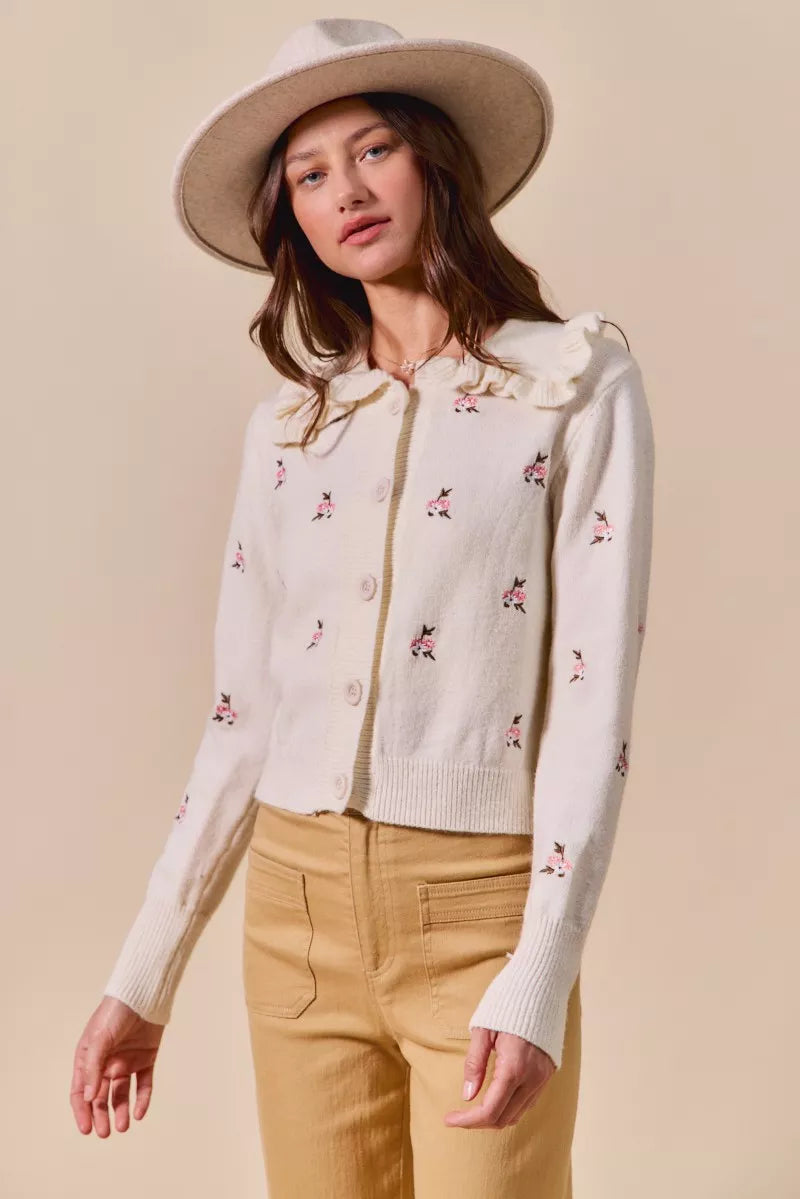 SO ME Collared Floral Embroidered Button Down Sweater Cardigan 8323ac056abe4a029385bb86894e6930-Max-Origin