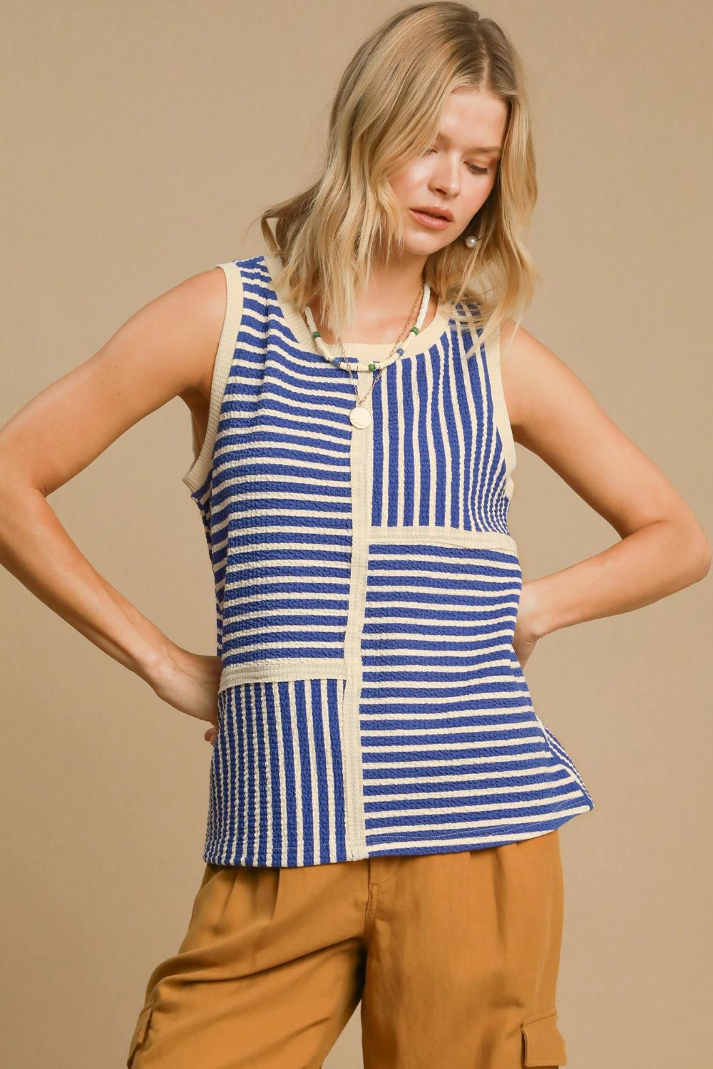 Umgee Round Neck Texture Striped Tank Umgee Round Neck Texture Striped Tank - TopFashionHQ