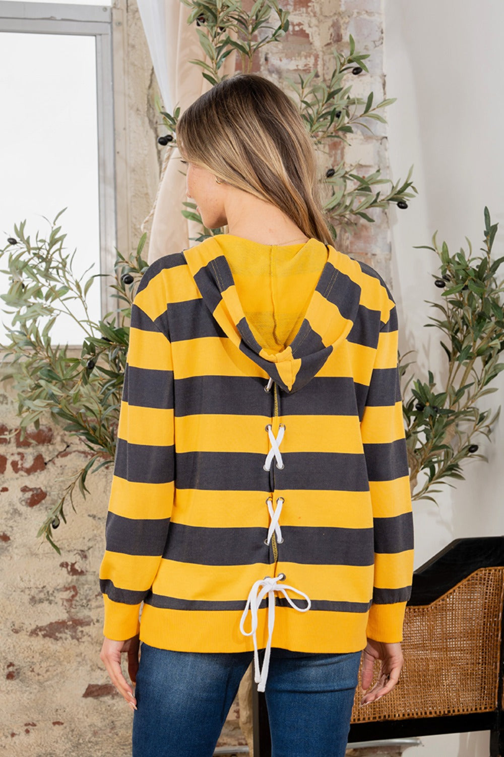 Full Size Drawstring Striped Long Sleeve Hoodie Full Size Drawstring Striped Long Sleeve Hoodie - TopFashionHQ