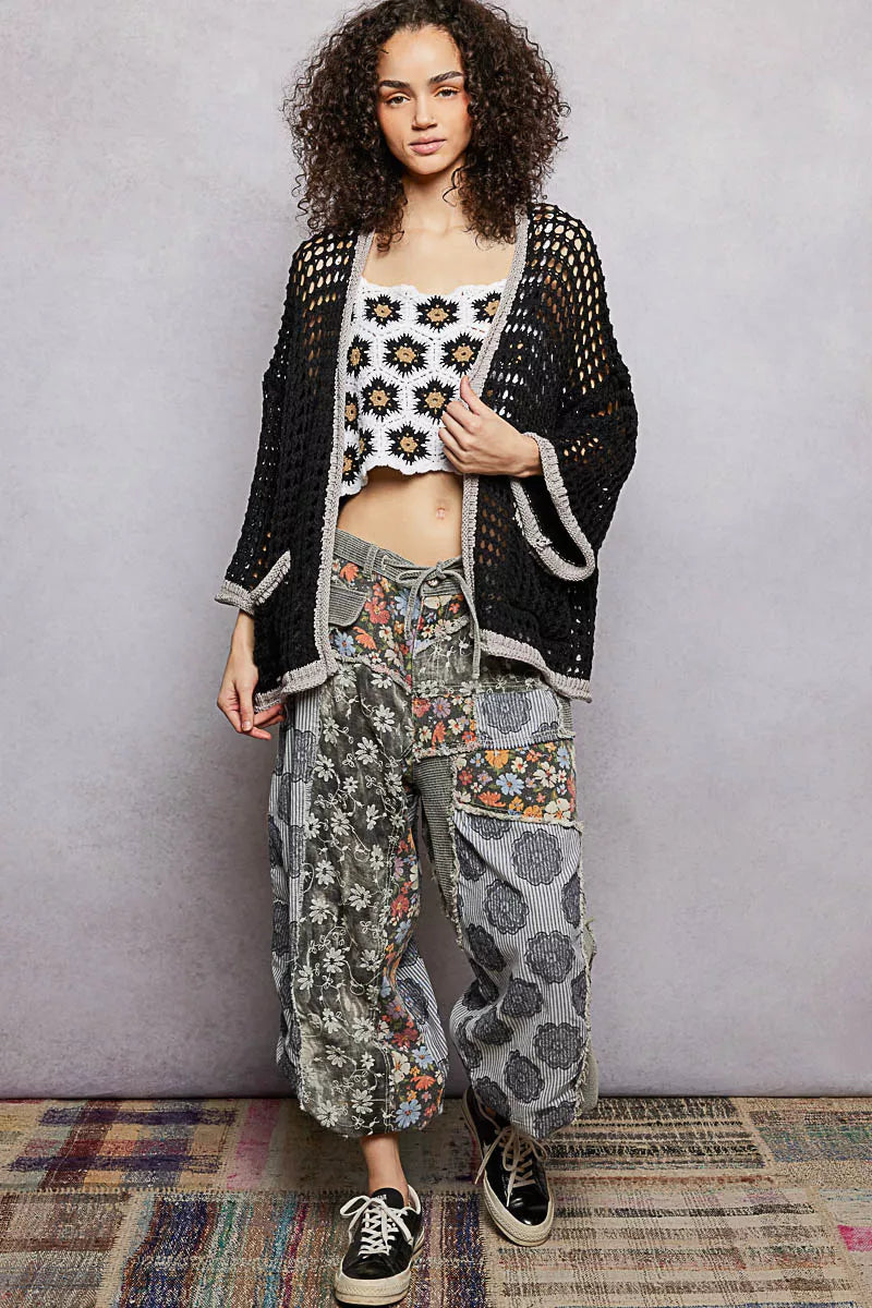 POL Open Front Openwork Cardigan with Contrast Trim 835ffc6e-4360-447b-96f4-09515f10c471-Max-Origin