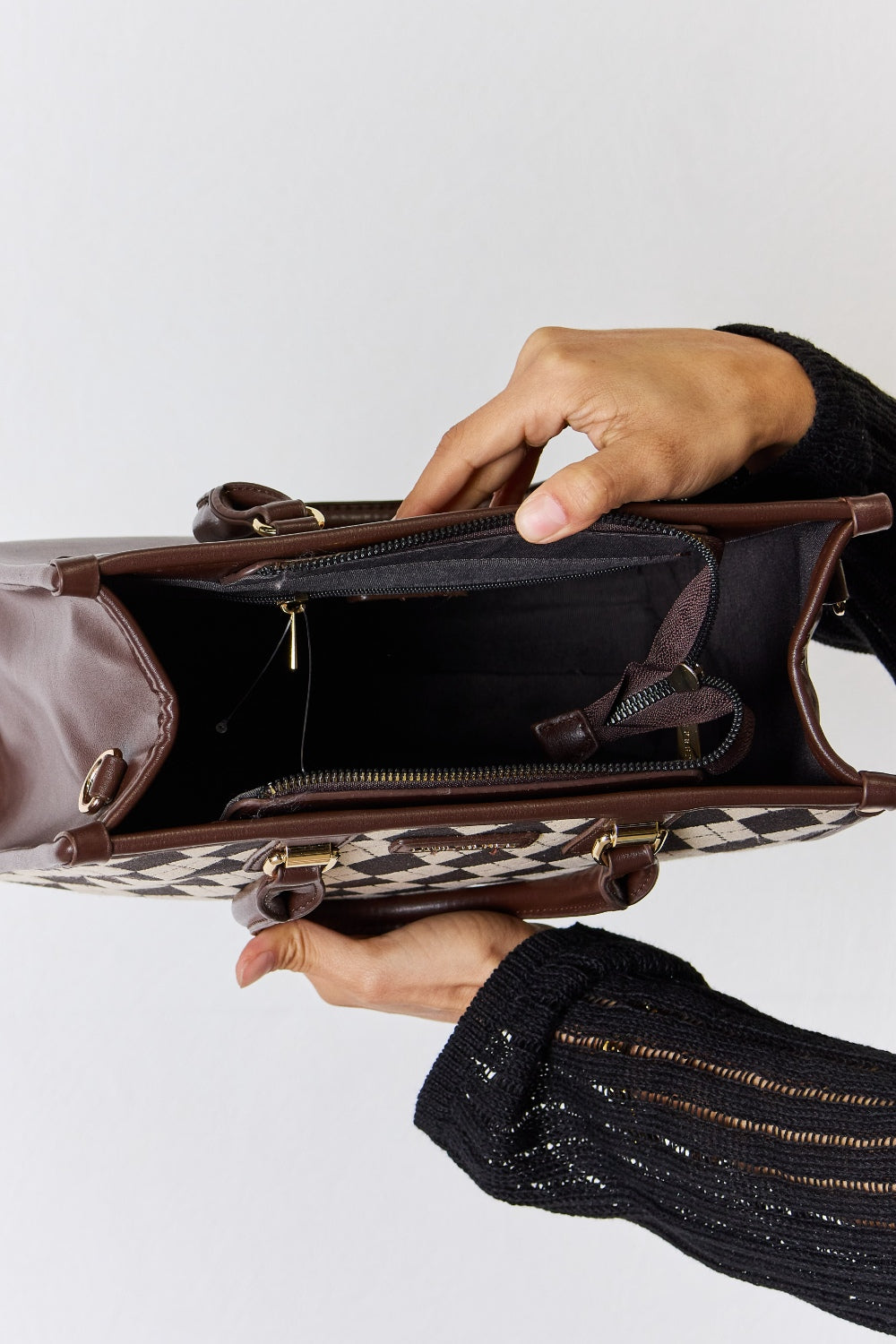 David Jones Argyle Pattern PU Leather Handbag David Jones Argyle Pattern PU Leather Handbag - TopFashionHQ