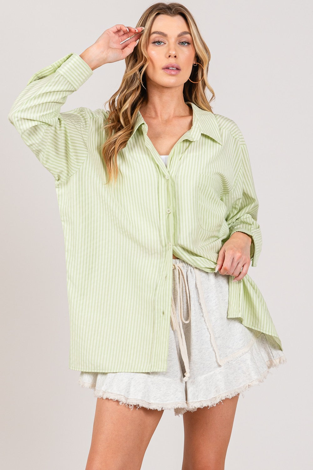 SAGE + FIG Striped Button Up Long Sleeve Shirt SAGE + FIG Striped Button Up Long Sleeve Shirt - TopFashionHQ