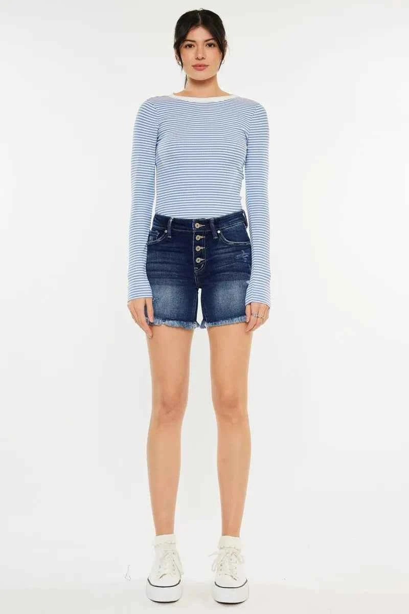 Kancan Mid Rise Button Fly Denim Shorts Kancan Mid Rise Button Fly Denim Shorts