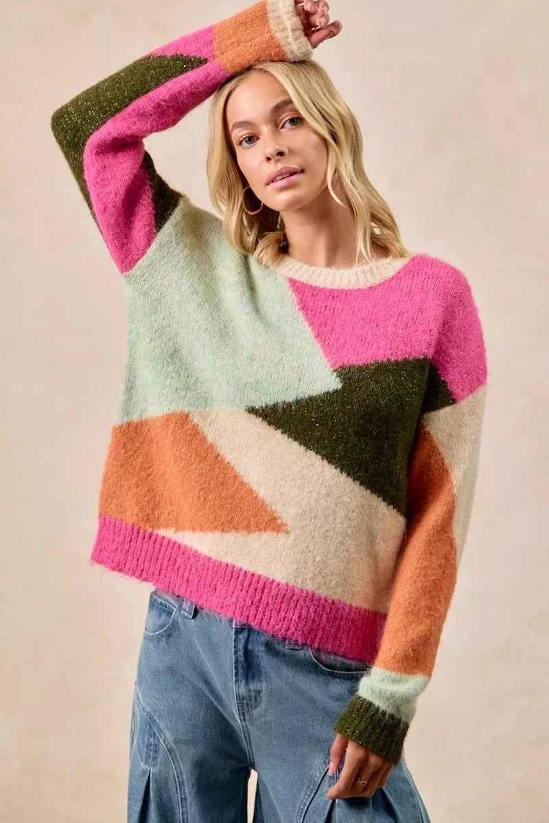 BiBi Multi Color Block Sweater Top BiBi Multi Color Block Sweater Top