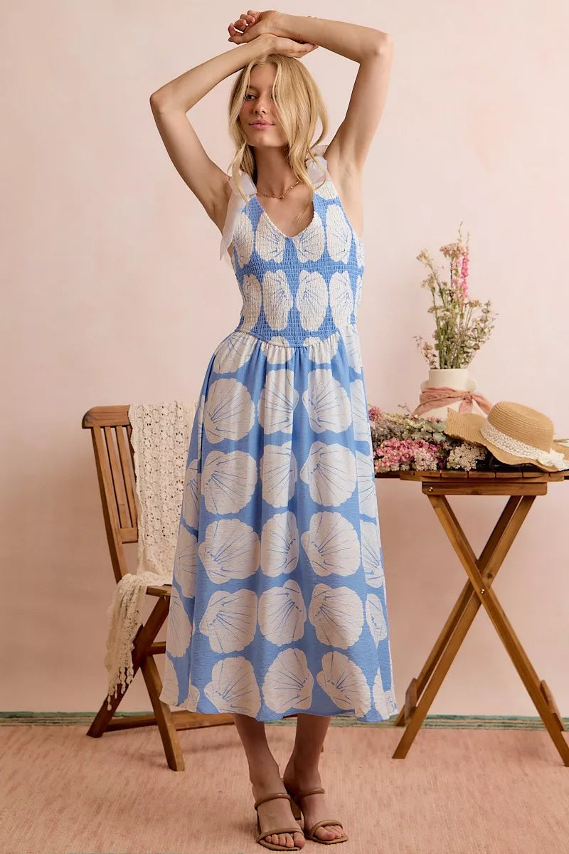 SO ME Shell Smocked Bodice Shoulder Tie Lined Midi Dress 83c988a6-8a58-4f4c-bcf2-846907719fb5-Max-Origin