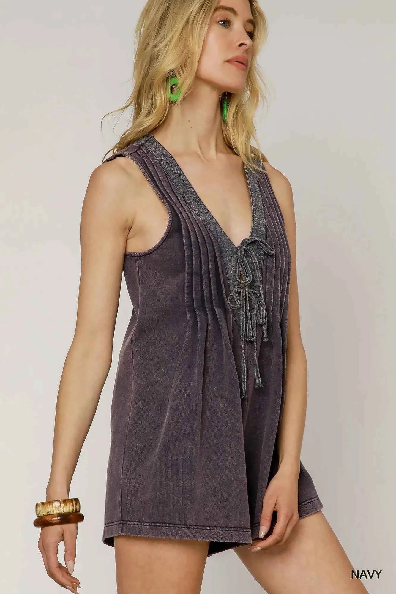 Umgee Tie Front Sleeveless Romper Umgee Tie Front Sleeveless Romper