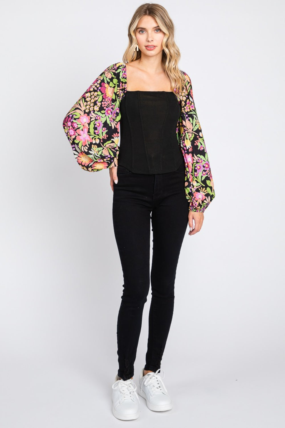 ODDI Full Size Floral Balloon Sleeve Blouse ODDI Full Size Floral Balloon Sleeve Blouse - TopFashionHQ