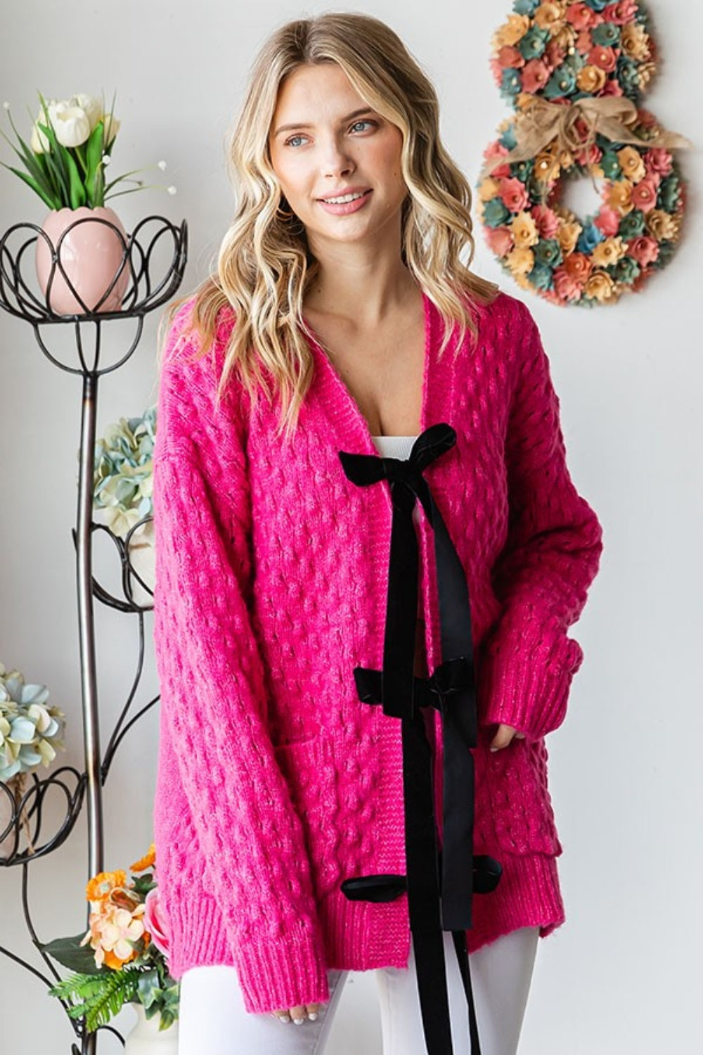 First Love Tie Closure Open Knit Cardigan First Love Tie Closure Open Knit Cardigan - TopFashionHQ