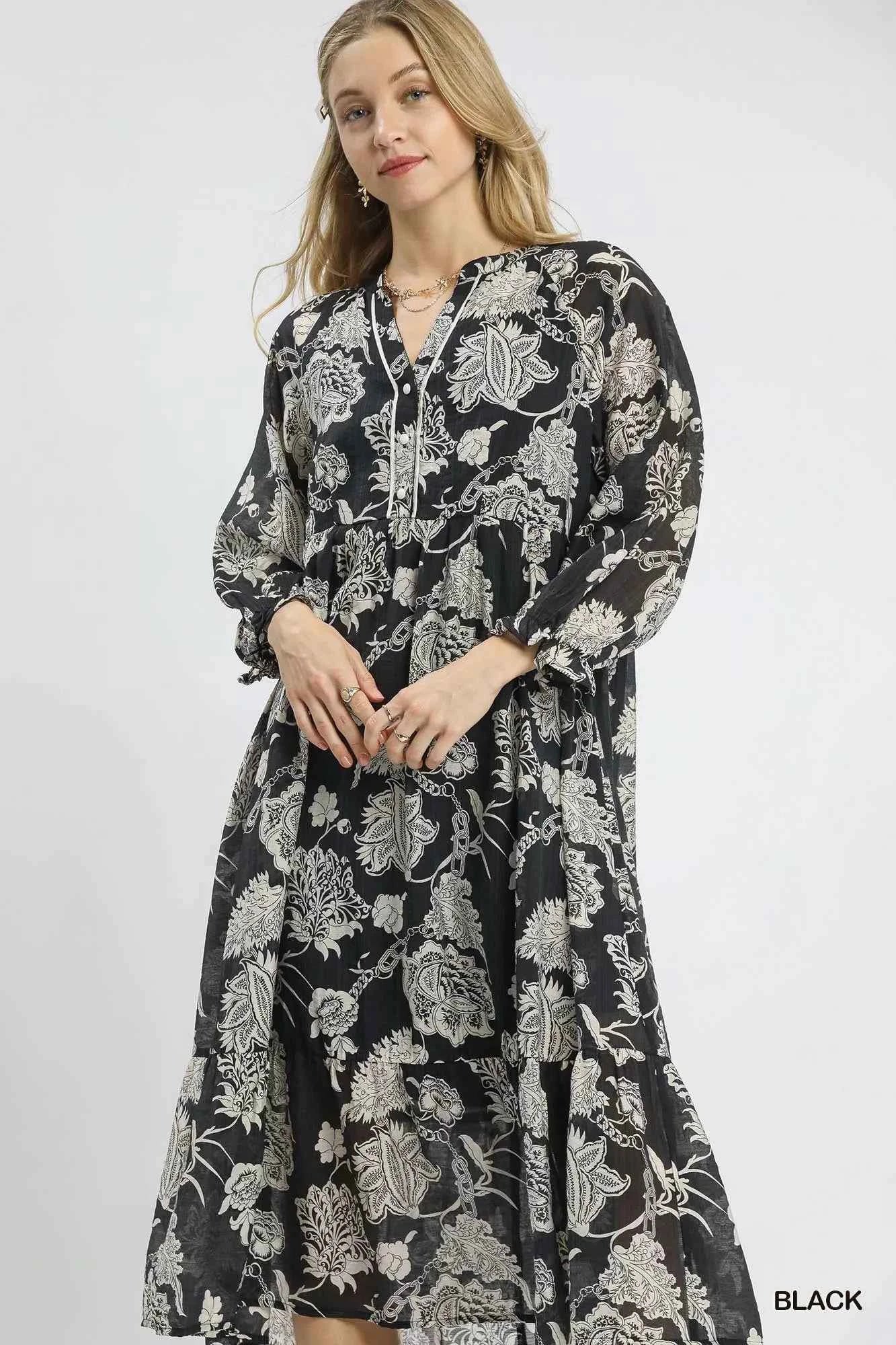 Umgee Floral Print Boho Midi Dress Umgee Floral Print Boho Midi Dress