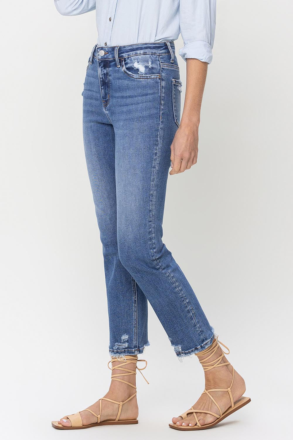 Lovervet High Rise Raw Hem Straight Jeans Lovervet High Rise Raw Hem Straight Jeans - TopFashionHQ