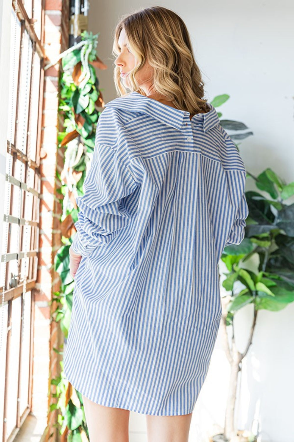 First Love Striped Button Down High-Low Hem Shirt First Love Striped Button Down High-Low Hem Shirt - TopFashionHQ