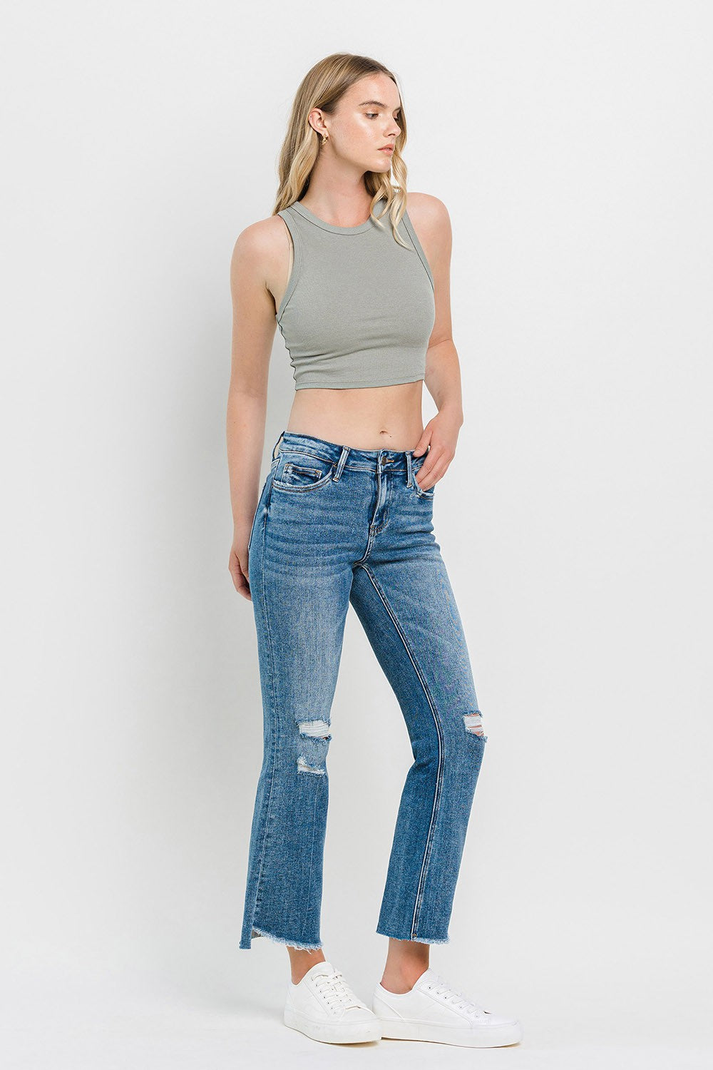 Vervet by Flying Monkey Full Size Mid Rise Distressed Cropped Flare Jeans Vervet by Flying Monkey Full Size Mid Rise Distressed Cropped Flare Jeans - TopFashionHQ