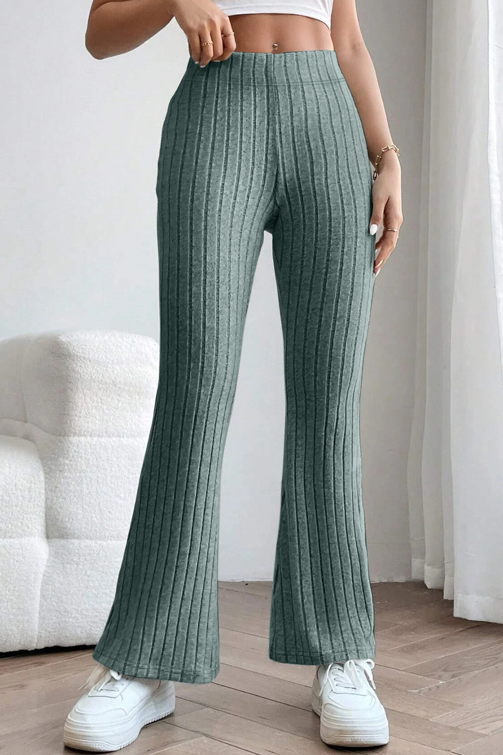 Basic Bae Full Size Ribbed High Waist Flare Pants Basic Bae Full Size Ribbed High Waist Flare Pants - TopFashionHQ