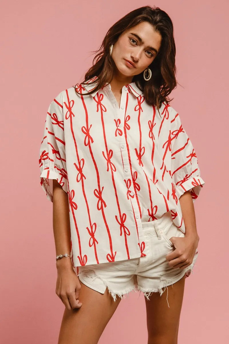 BiBi Bow Ribbon Woven Printed Button Down Shirt 84c4e646b2f24bbc9c1527e20fbabe2b-Max-Origin