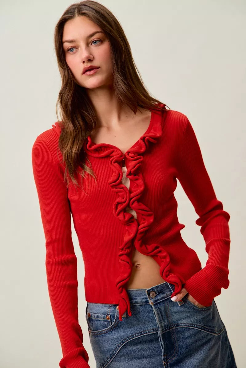 SO ME Cascade Ruffle Ribbed Sweater Cardgian 84efa96d391f4ef8a72bfde0e70ab3a5-Max-Origin