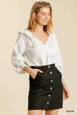 Umgee Linen Blend Button Down Skirt with Pockets