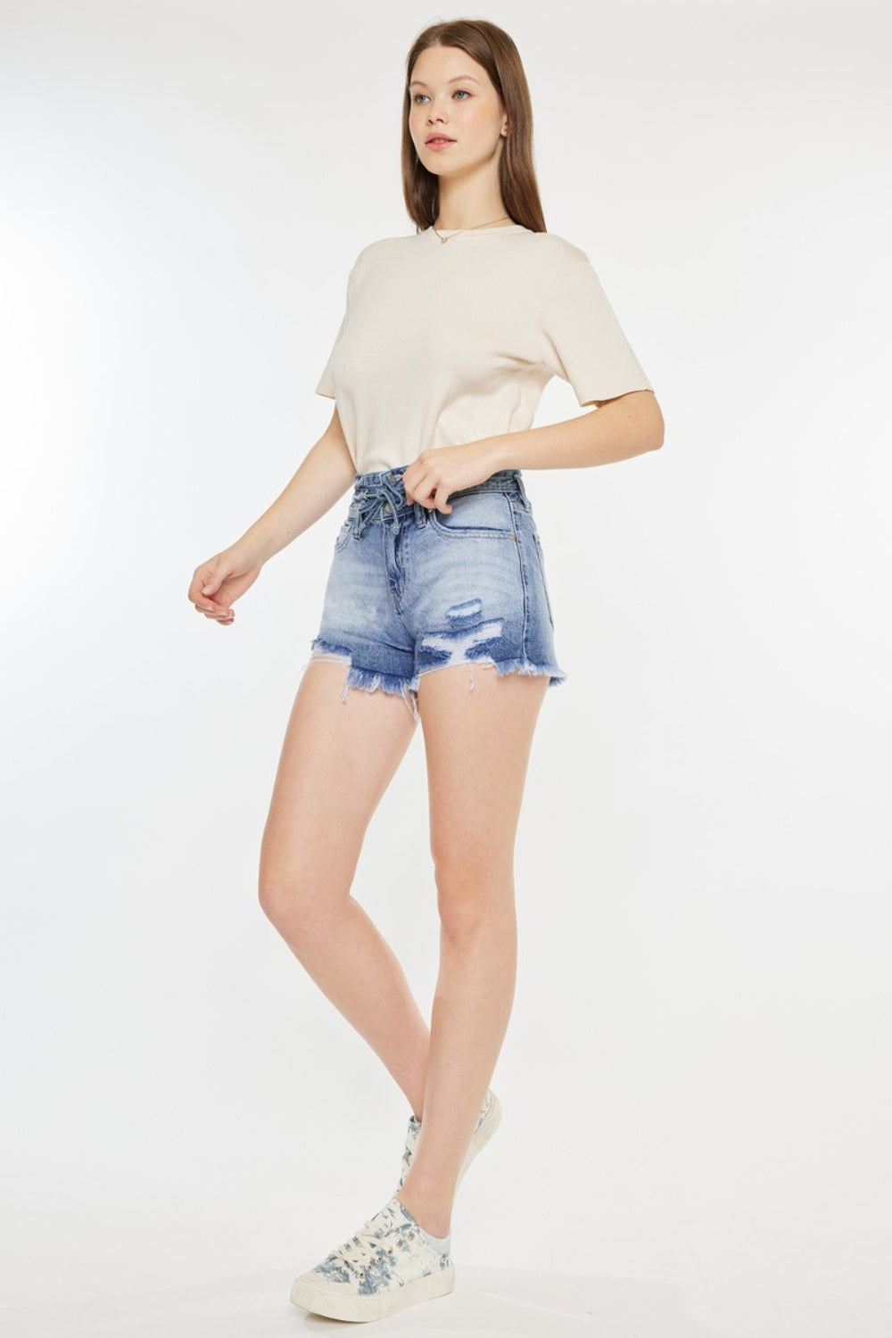 Kancan High Rise Frayed Hem Denim Shorts Kancan High Rise Frayed Hem Denim Shorts - TopFashionHQ