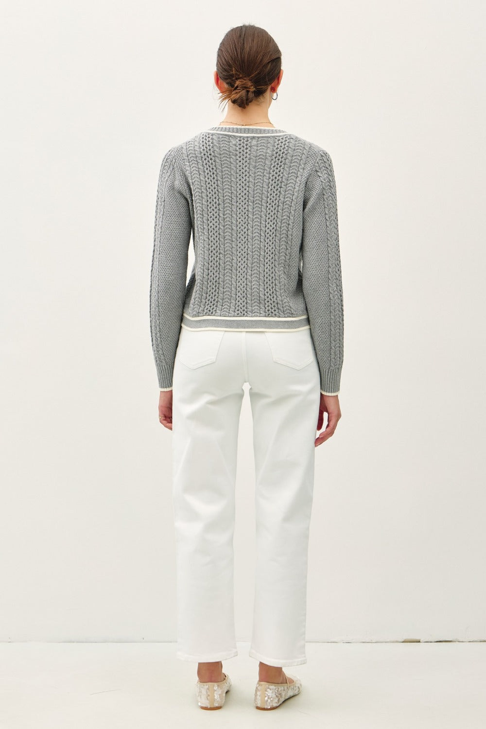 Be Cool Cable Knit Long Sleeve Contrast Edge Cardigan Be Cool Cable Knit Long Sleeve Contrast Edge Cardigan