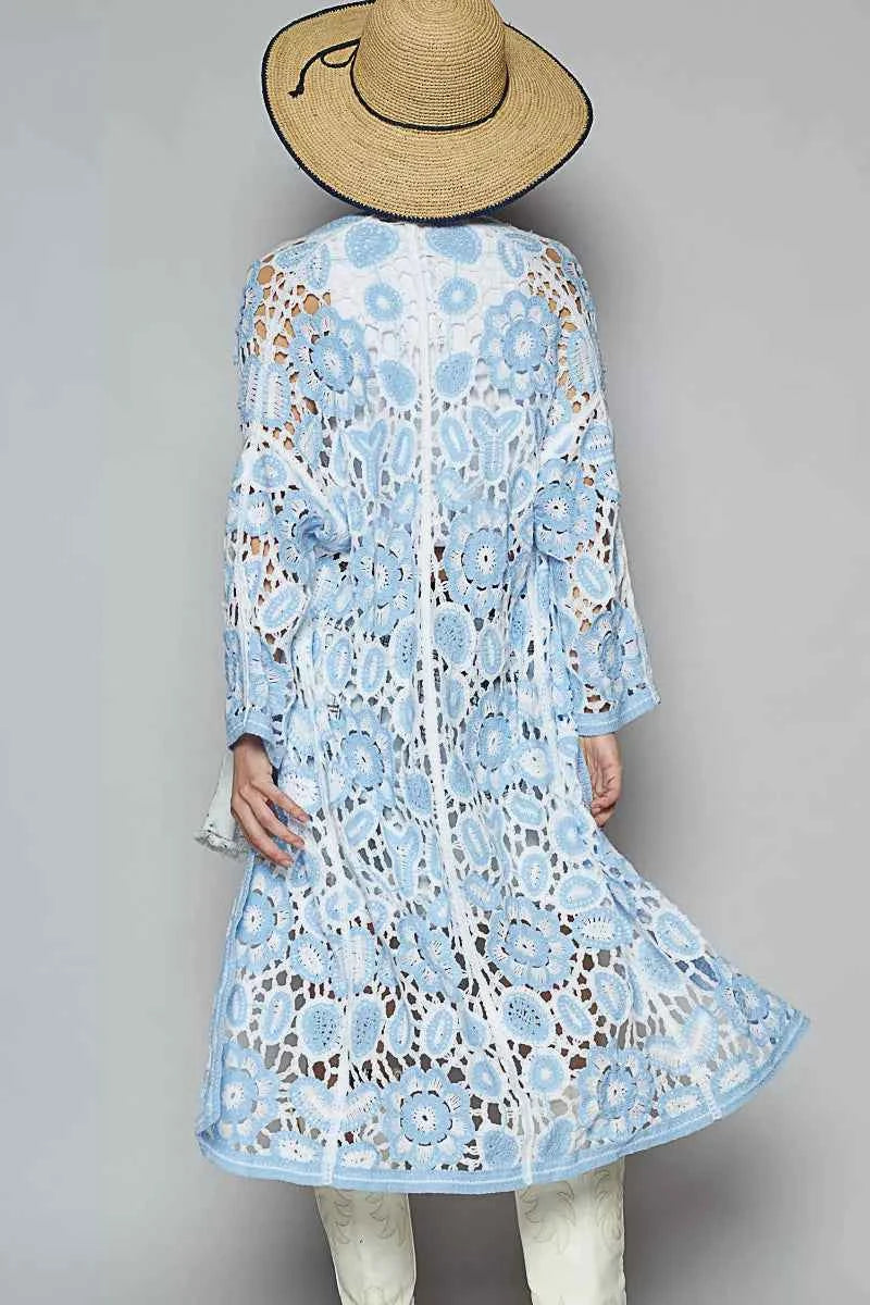 POL Open Front Crochet Cardigan with Knit Weave Patterns POL Open Front Crochet Cardigan with Knit Weave Patterns