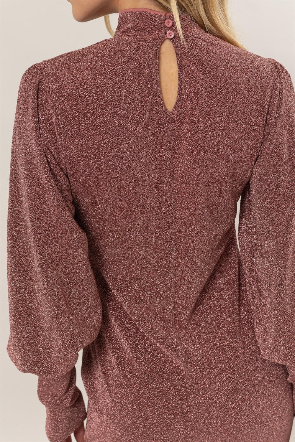 HYFVE Glitter Mock Neck Long Sleeve Mini Dress HYFVE Glitter Mock Neck Long Sleeve Mini Dress - TopFashionHQ