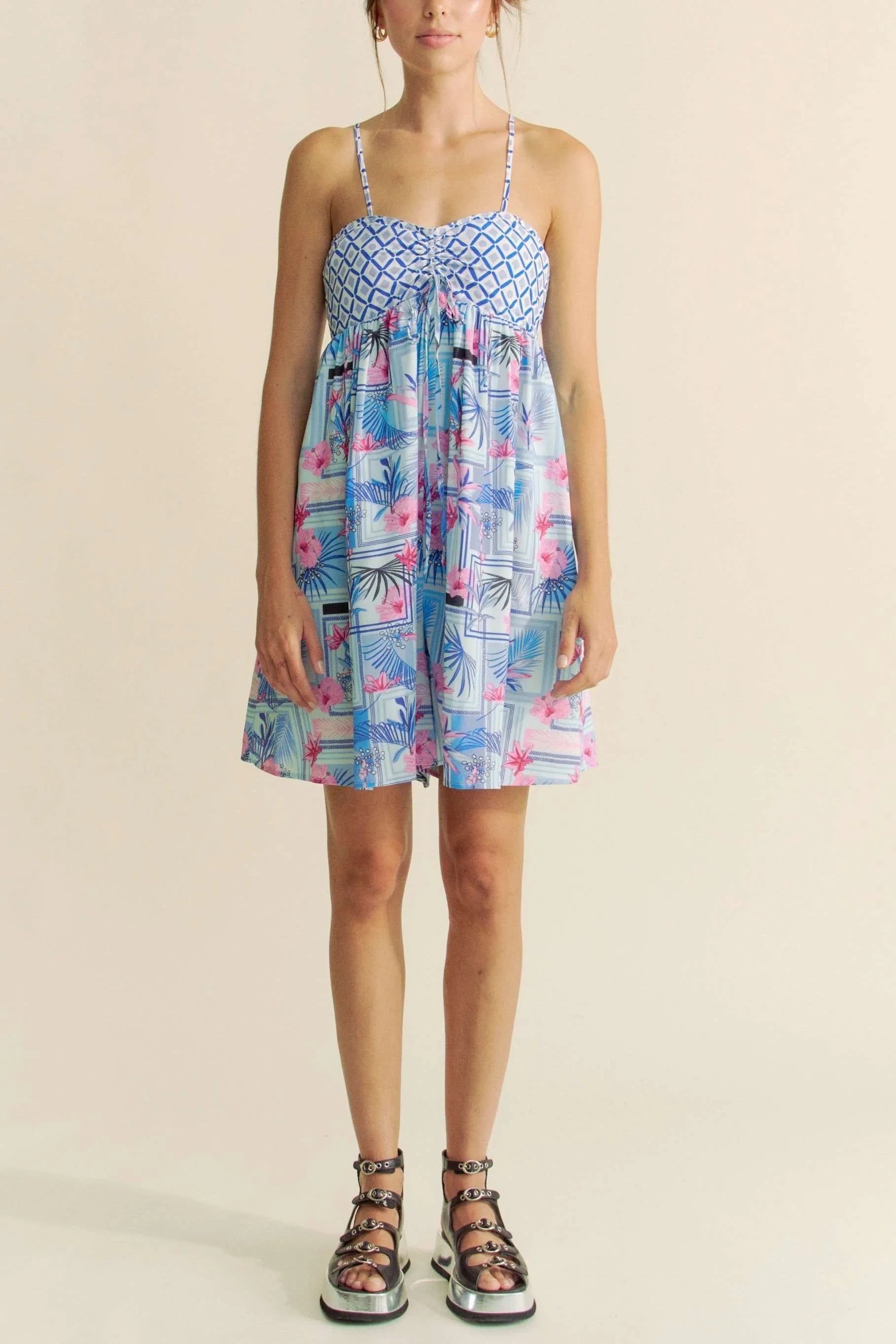 Davi & Dani Tropical Floral Geo Print Tie Back Tube Top Romper 86b0a7a4e35b490c8e288605a03105fc-Max-Origin