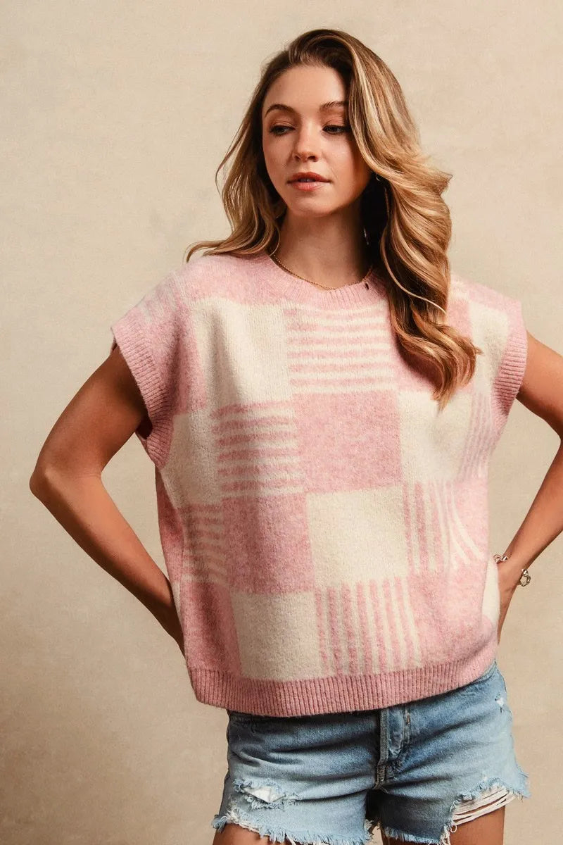 BiBi Checker With Stripes Pattern Sleeveless Sweater 86d2c5f4afcd40a98324dc1162c037c0-Max-Origin