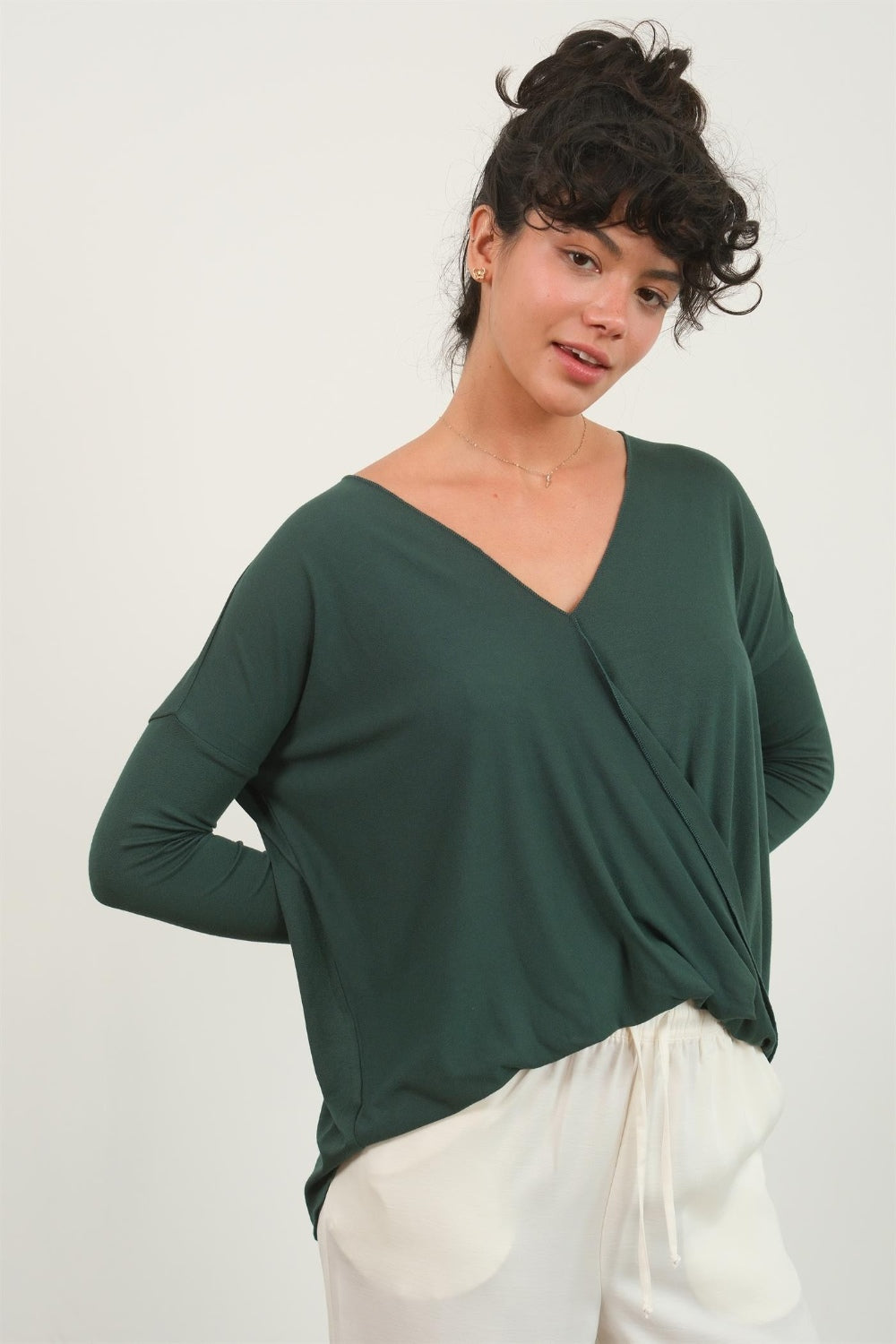 HYFVE Draped Drop Shoulder Long Sleeve Top HYFVE Draped Drop Shoulder Long Sleeve Top - TopFashionHQ