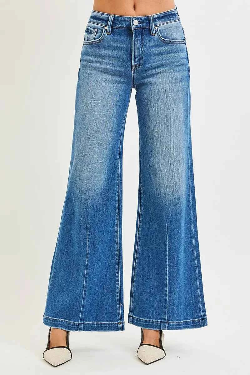 RISEN Full Size Mid Rise Wide Leg Jeans with Flared Look Plus Size RISEN Full Size Mid Rise Wide Leg Jeans with Flared Look Plus Size