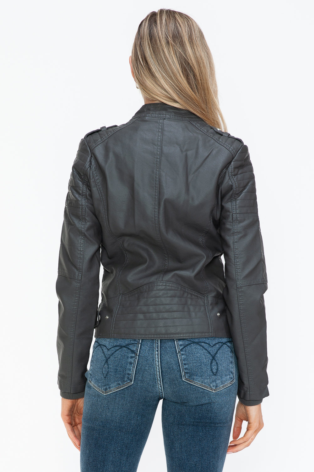 Snobbish PU Leather Biker Jacket with Side Zip Pockets Snobbish PU Leather Biker Jacket with Side Zip Pockets - TopFashionHQ