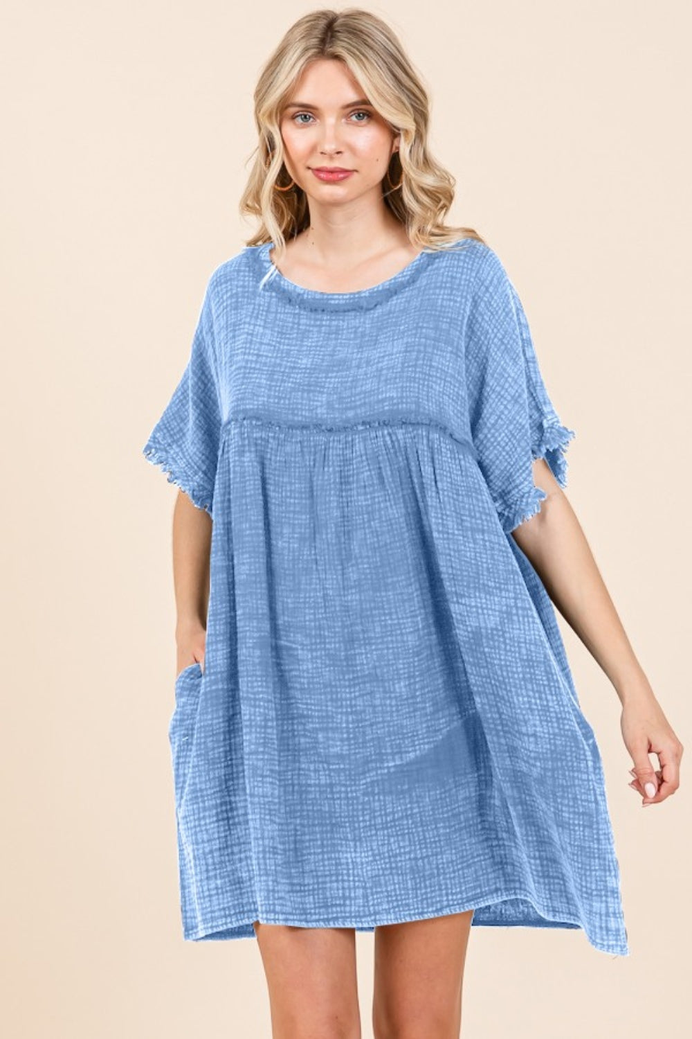 Culture Code Full Size Short Sleeve Babydoll Texture Dress with Pockets Culture Code Full Size Short Sleeve Babydoll Texture Dress with Pockets - TopFashionHQ