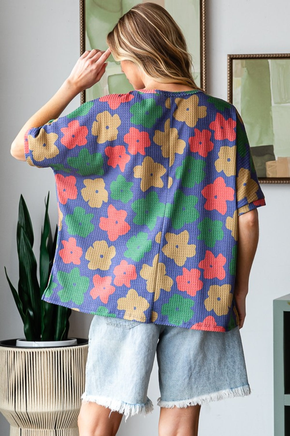 HOPELY Full Size Floral Round Neck Side Slit T-Shirt HOPELY Full Size Floral Round Neck Side Slit T-Shirt - TopFashionHQ