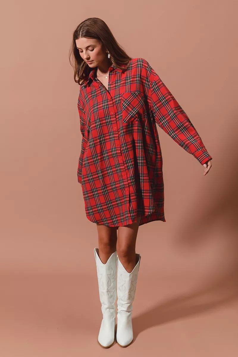 SO ME Christmas Checker Plaid Button Up Shirt Dress 8794a3d8c520419293056077d69a7301-Max-Origin