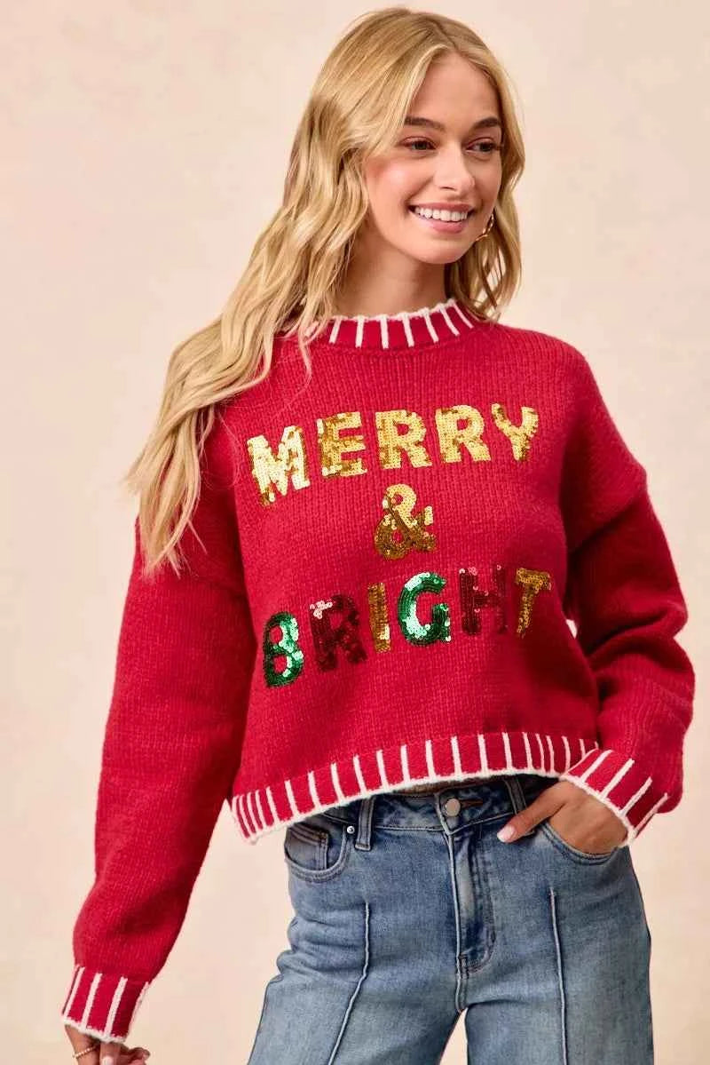 BiBi Christmas Theme Sequin Lattering Sweater BiBi Christmas Theme Sequin Lattering Sweater